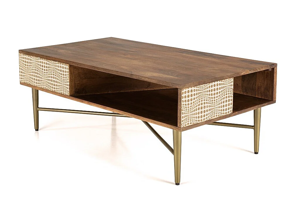 ALIX - Table basse rectangulaire en bois de manguier 2 niches