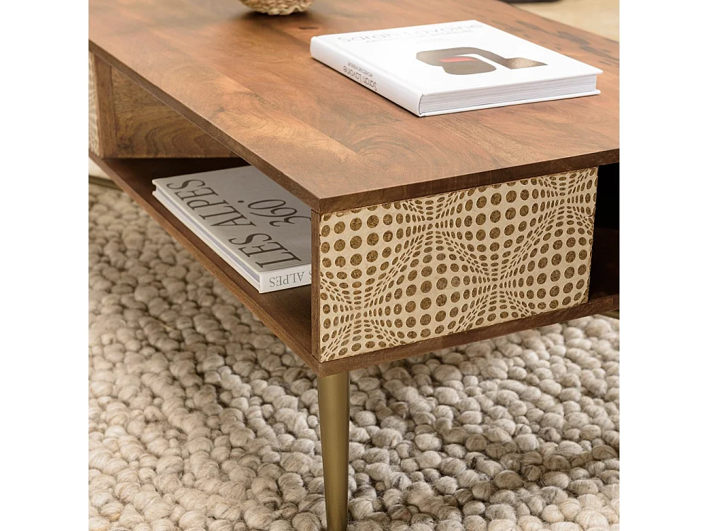 ALIX - Table basse rectangulaire en bois de manguier 2 niches