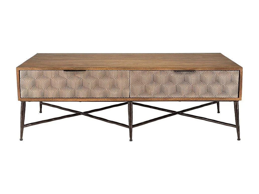 ALIX - Table basse rectangulaire en bois de manguier 2 tiroirs