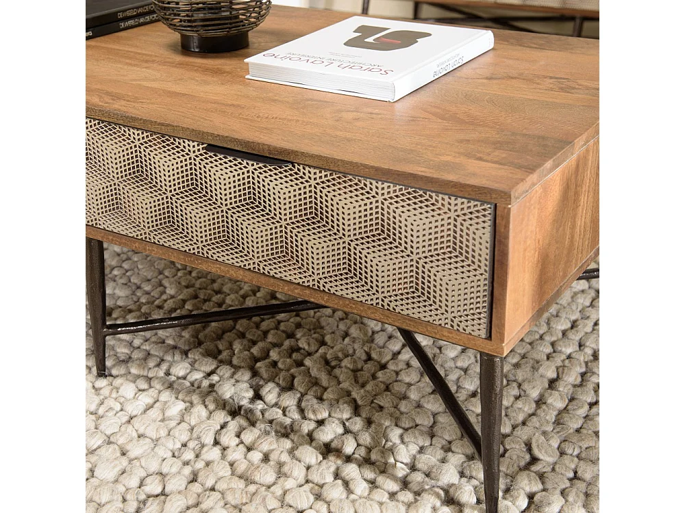 ALIX - Table basse rectangulaire en bois de manguier 2 tiroirs