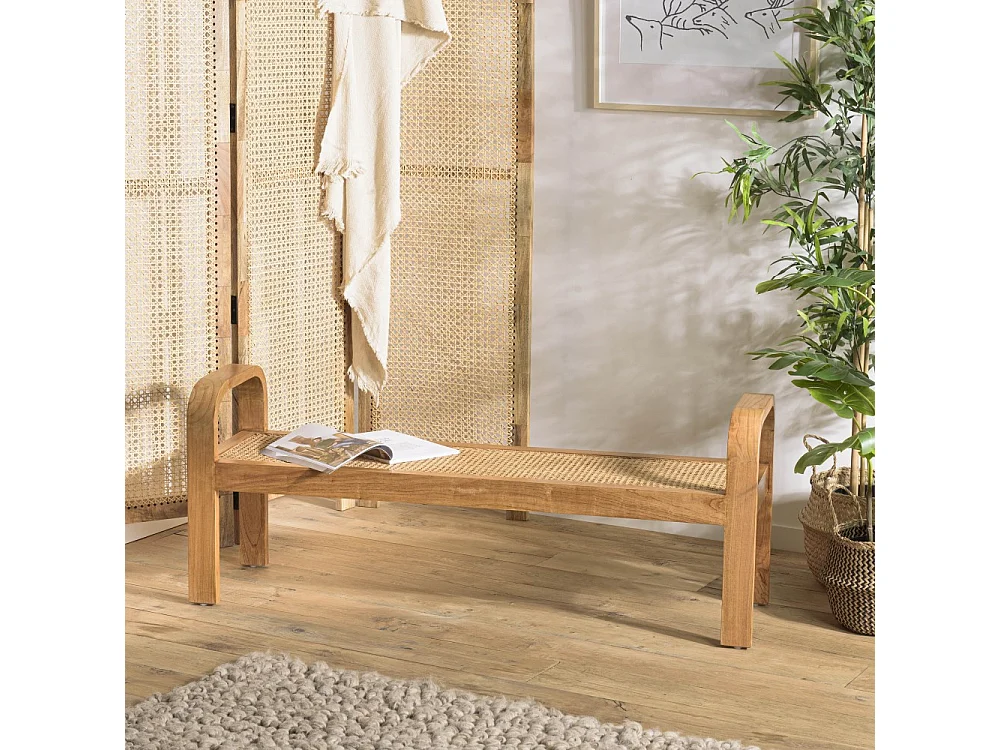 LAUREN - Banc 2 places bois de Mindi et rotin naturel