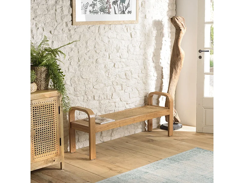 LAUREN - Banc 2 places bois de Mindi et rotin naturel