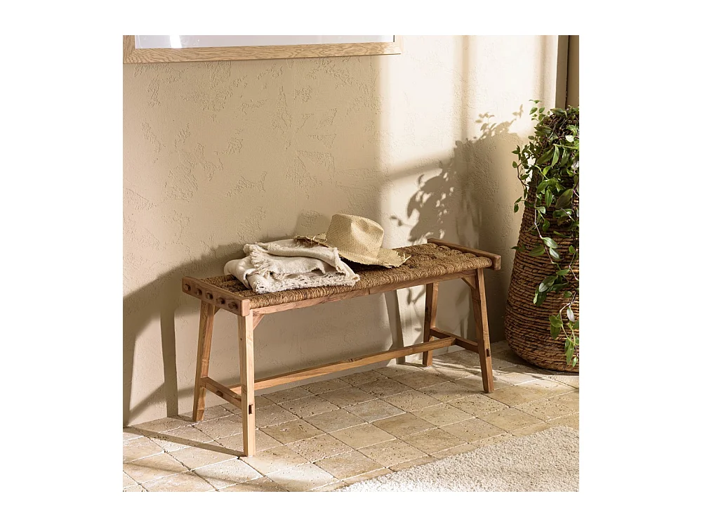 SIXTINE - Banc 100x36cm assise en tissage d'abaca naturel