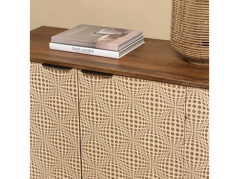 ALIX - Buffet en bois de manguier 4 portes motifs ethniques