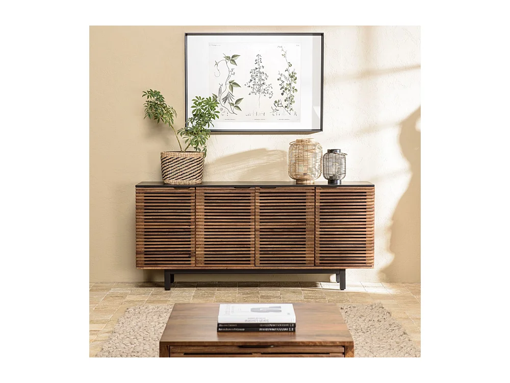ALIX - Buffet en bois de manguier 4 portes ajourées