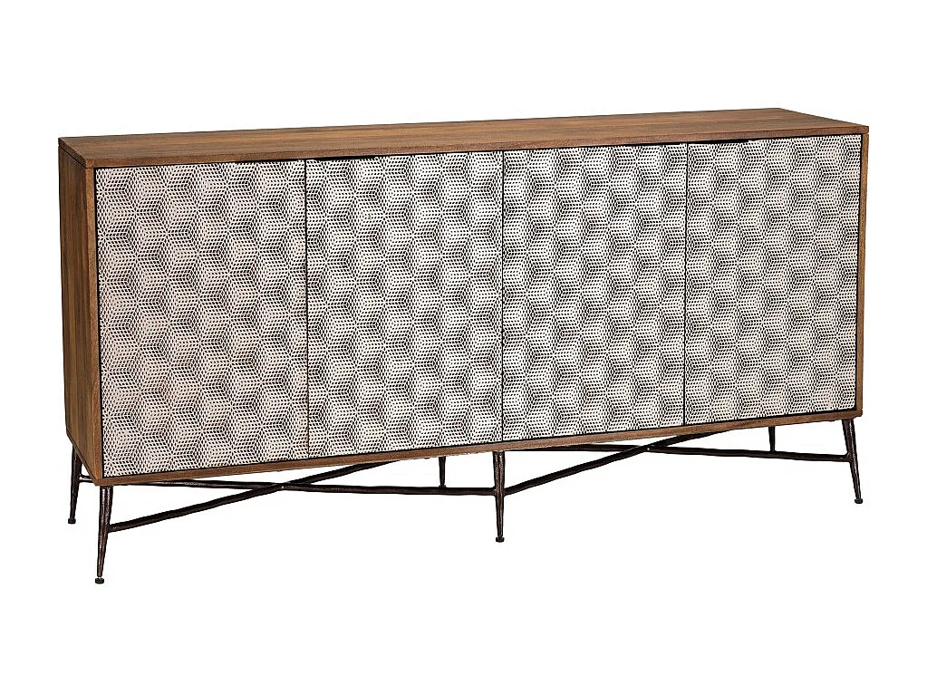 ALIX - Buffet en bois de manguier 4 portes motifs ethniques