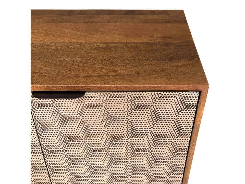 ALIX - Buffet en bois de manguier 4 portes motifs ethniques