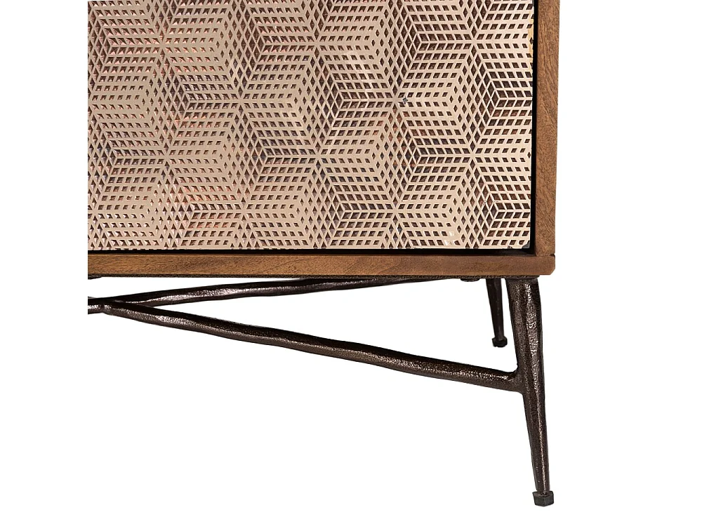 ALIX - Buffet en bois de manguier 4 portes motifs ethniques