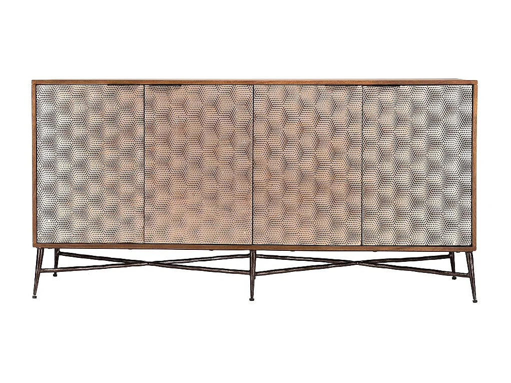 ALIX - Buffet en bois de manguier 4 portes motifs ethniques