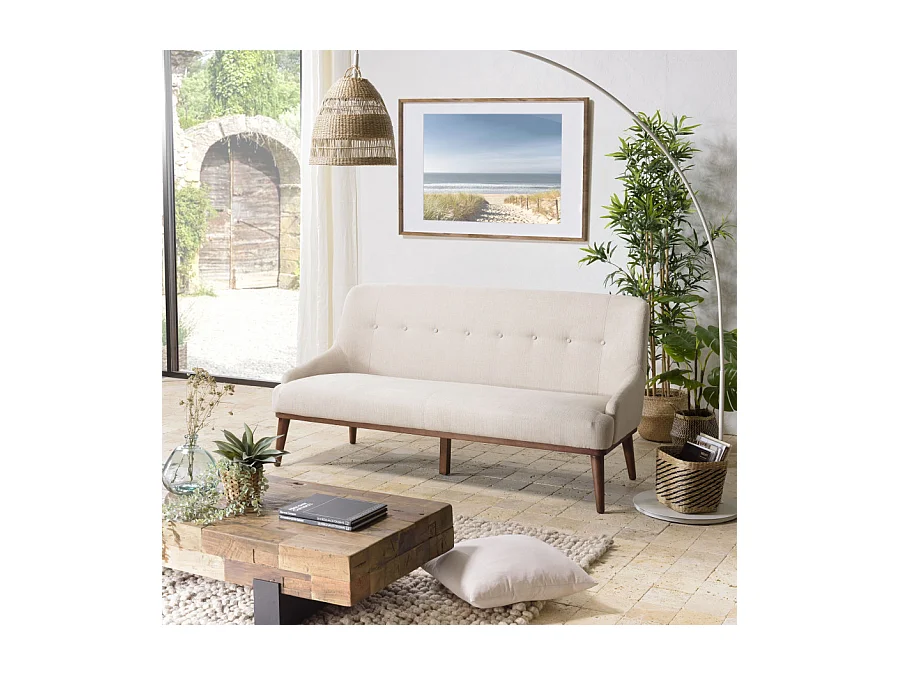NOE - Canapé beige 2 places pieds en bois