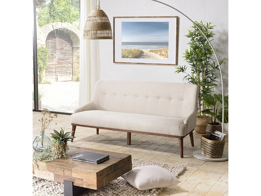 NELSON - Canapé beige 2 places pieds en bois NELSON