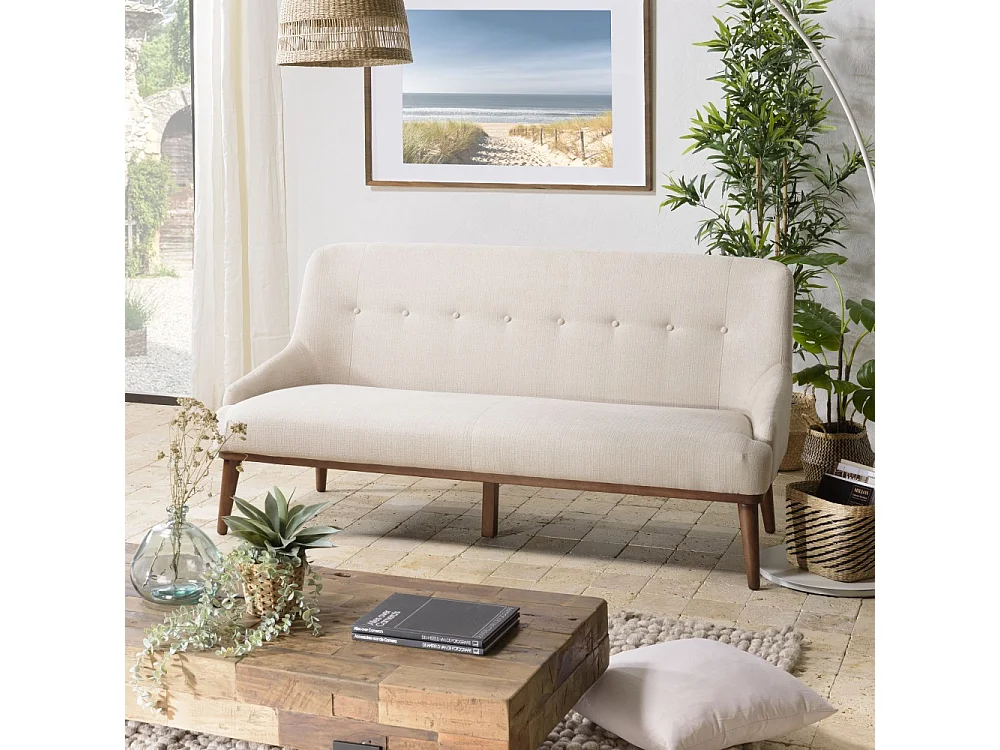 NELSON - Canapé beige 2 places pieds en bois NELSON