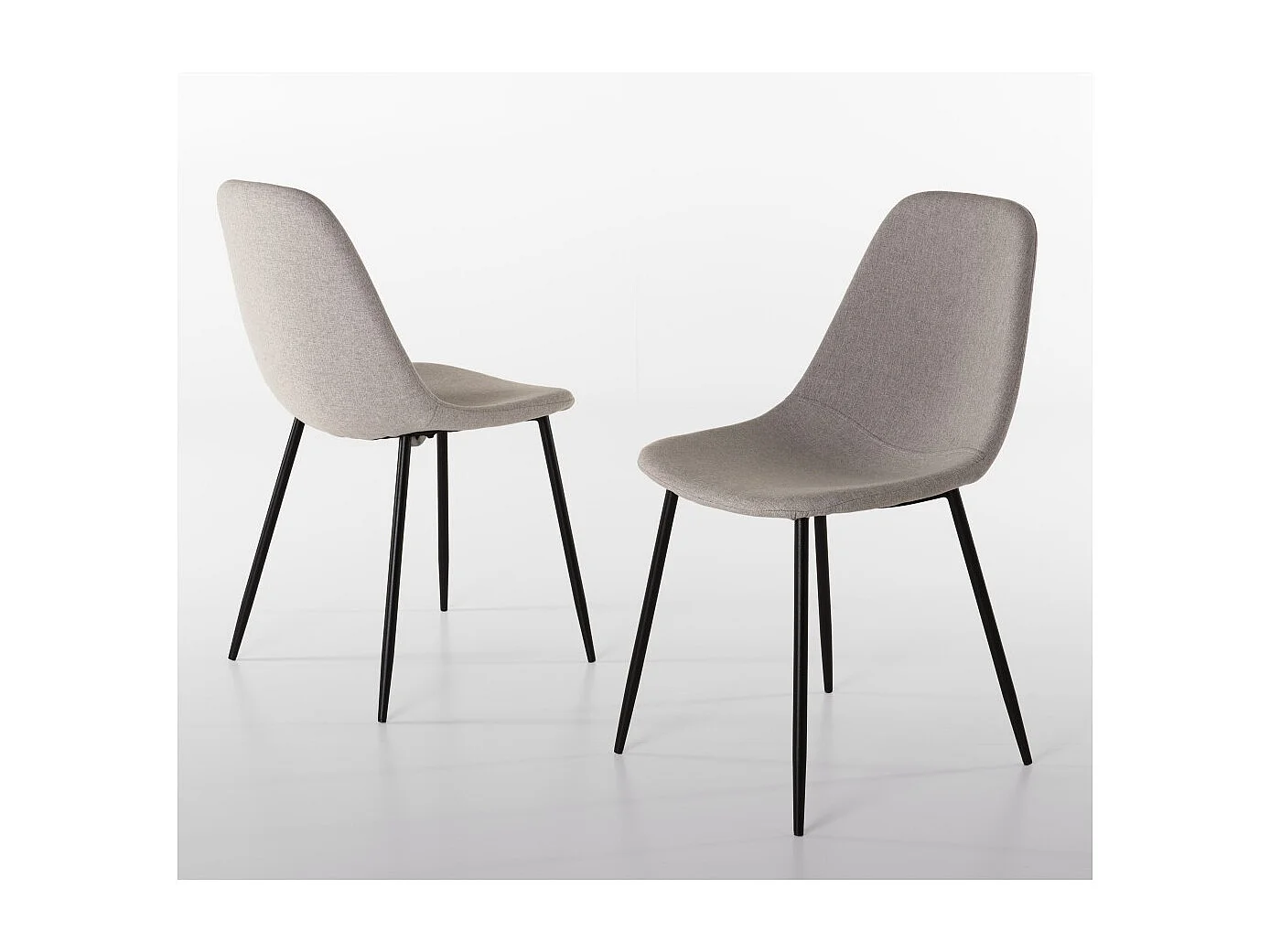 TOM - Lot de 2 chaises tissu blanc pieds métal noir