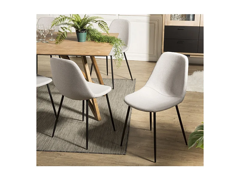 TOM - Lot de 2 chaises tissu blanc pieds métal noir