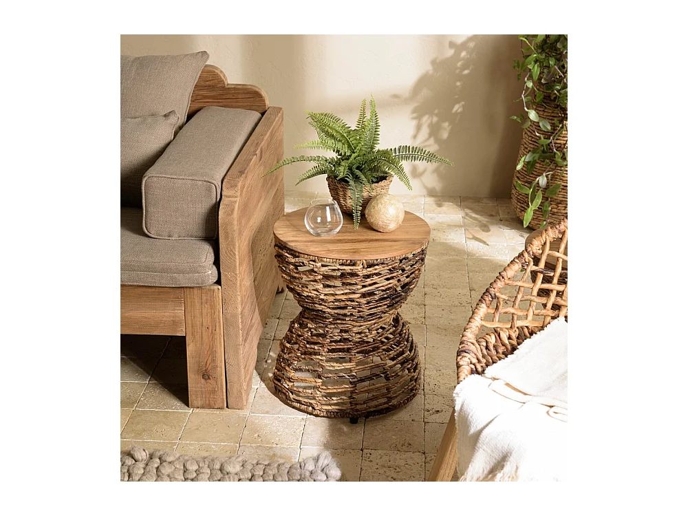 SIXTINE - Tabouret ajouré assise en bois de teck recyclé
