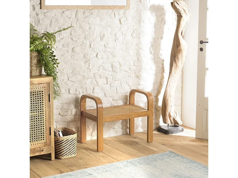 LAUREN - Tabouret 1 place bois de Mindi et rotin naturel