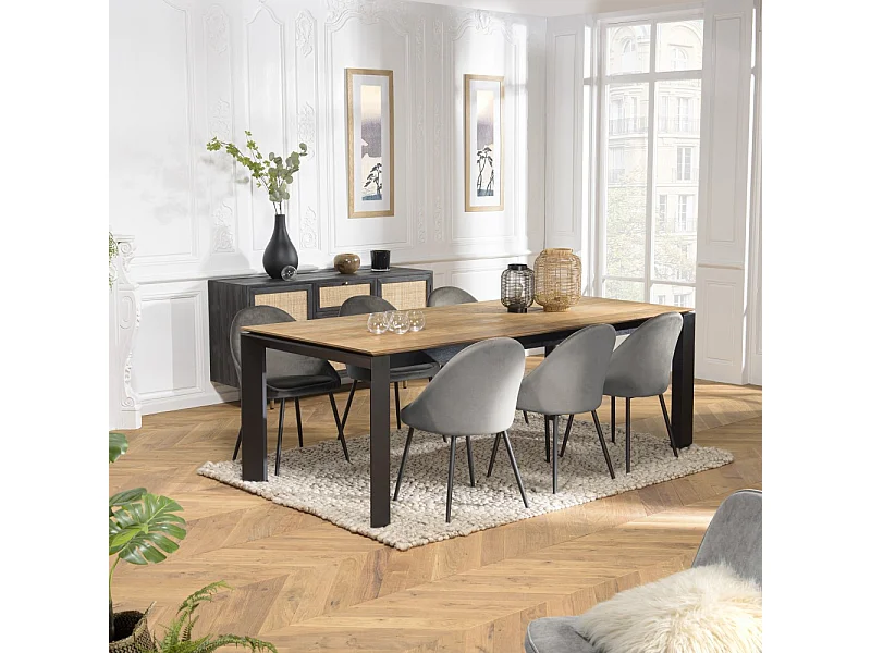 MAXENCE - Table à manger rect. ext 220/320cm bois teck recyclé