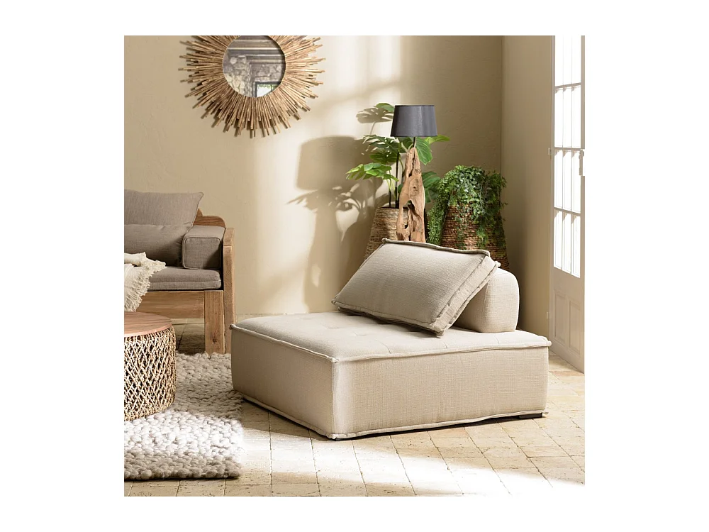AGATHE - Chauffeuse capitonnée 100x100cm avec dossier et coussin beige