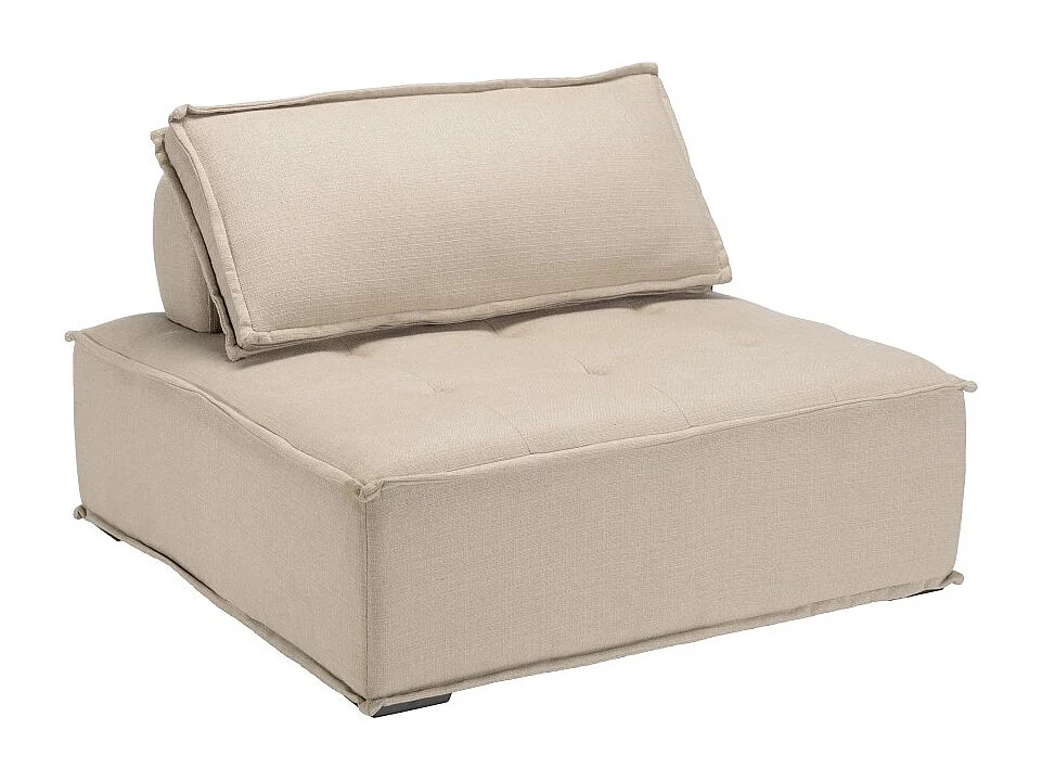 AGATHE - Chauffeuse capitonnée 100x100cm avec dossier et coussin beige