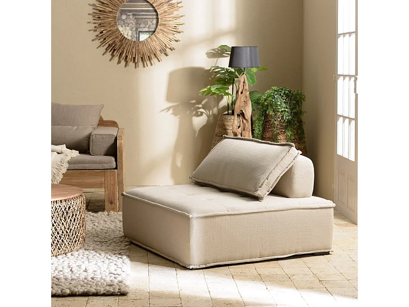 AGATHE - Chauffeuse capitonnée 100x100cm avec dossier et coussin beige