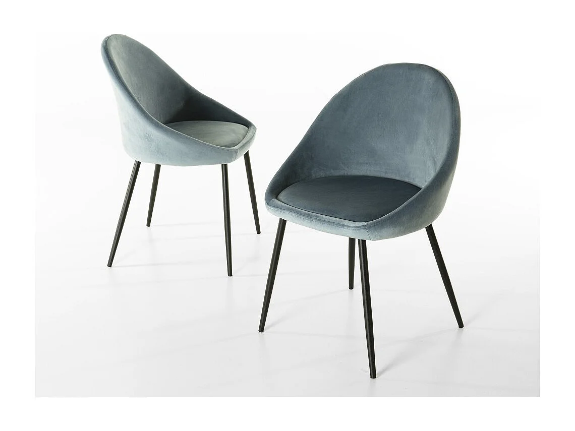 TOM - Lot de 2 chaises tissu velours bleu pieds métal noir