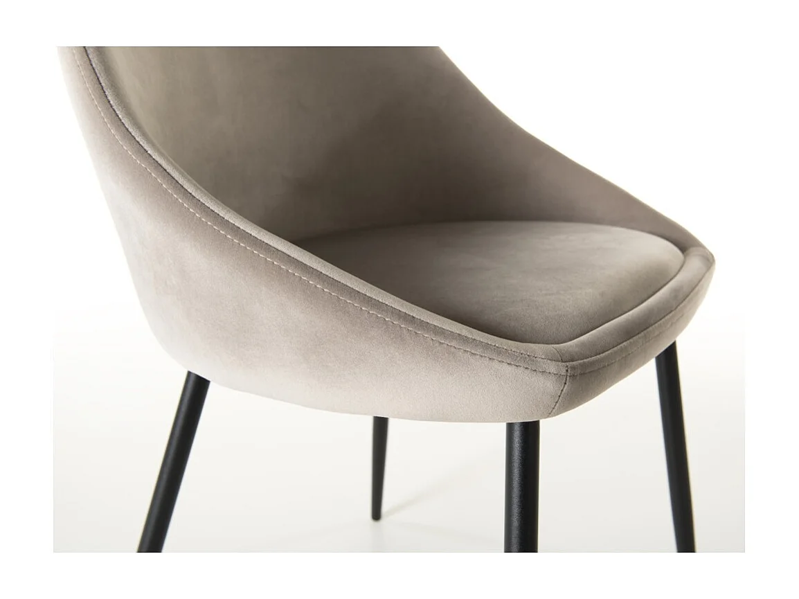 TOM - Lot de 2 chaises tissu velours chamois beige pieds métal noir