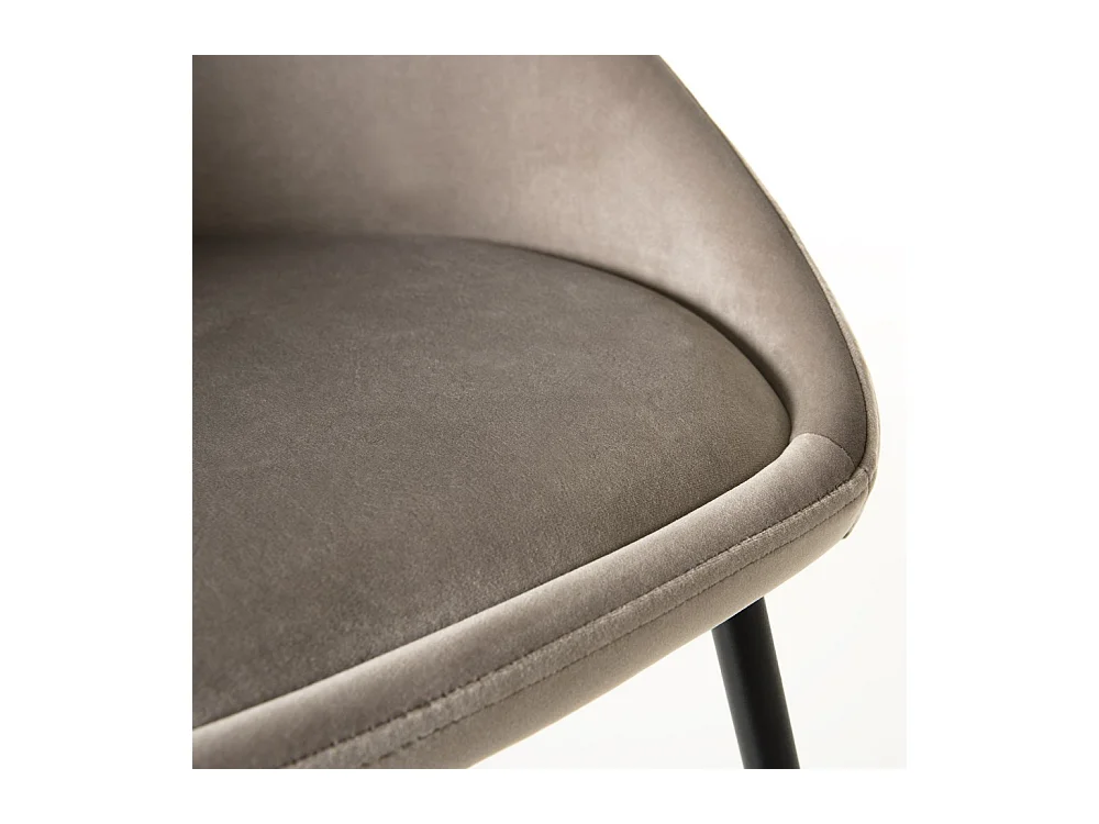 TOM - Lot de 2 chaises tissu velours chamois beige pieds métal noir