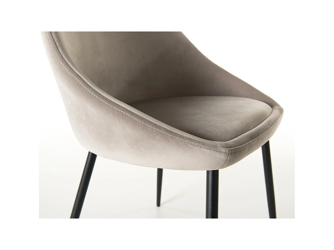 TOM - Lot de 2 chaises tissu velours chamois beige pieds métal noir