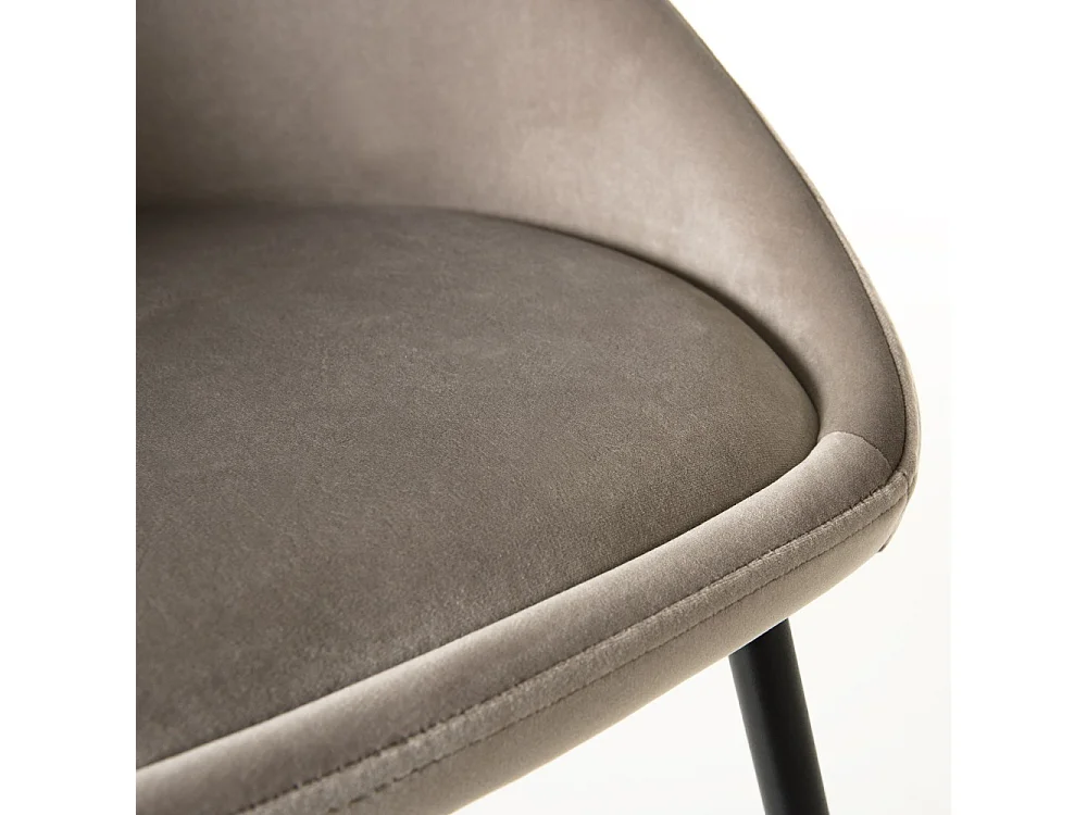 TOM - Lot de 2 chaises tissu velours chamois beige pieds métal noir