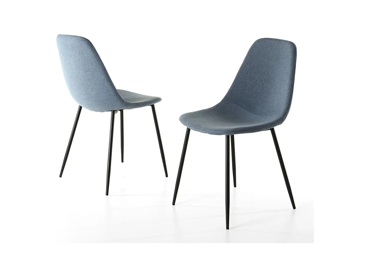 TOM - Lot de 2 chaises tissu bleu pieds métal noirs