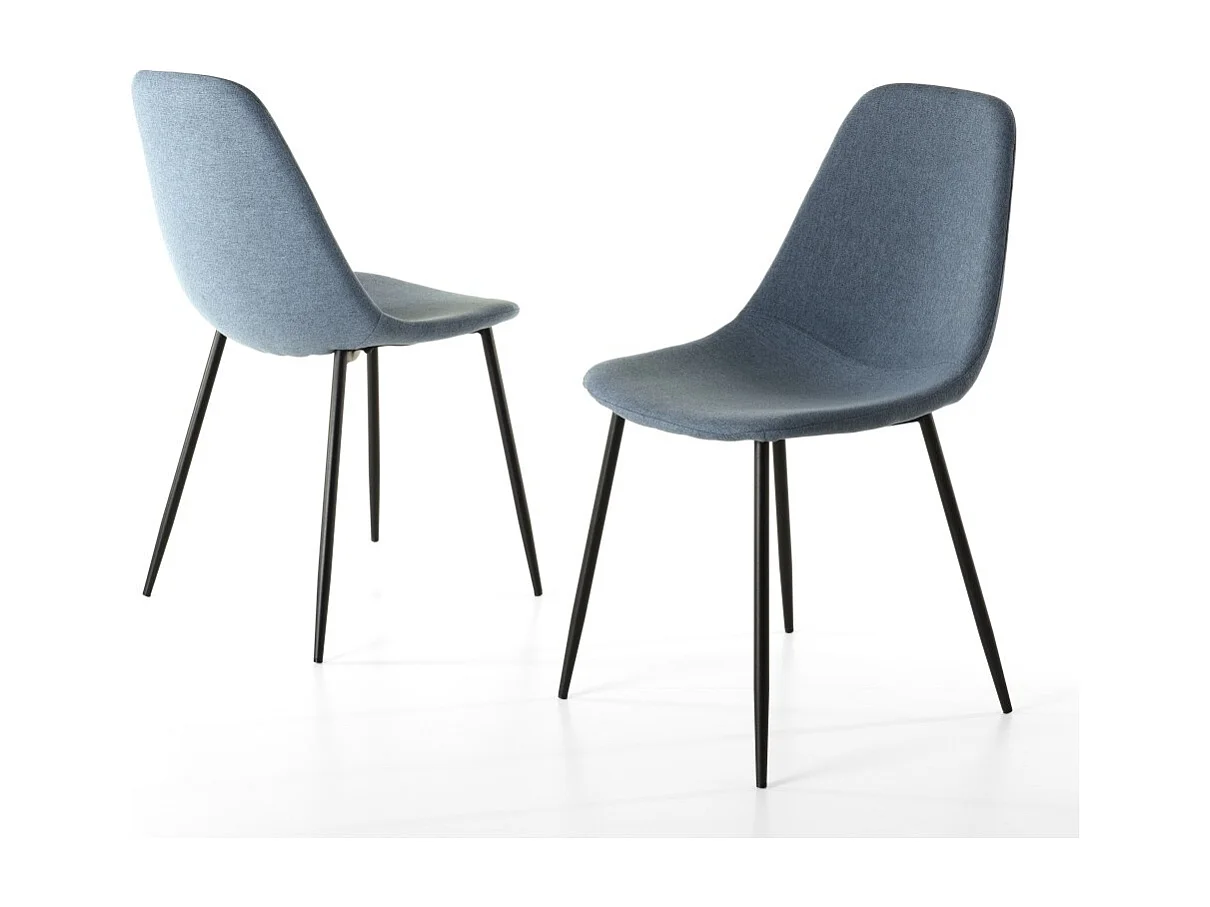 TOM - Lot de 2 chaises tissu bleu pieds métal noirs