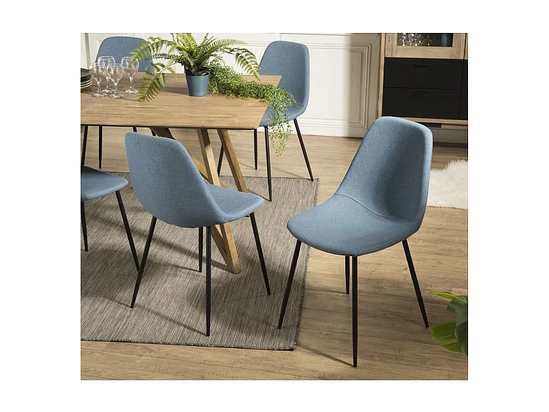 TOM - Lot de 2 chaises tissu bleu pieds métal noirs