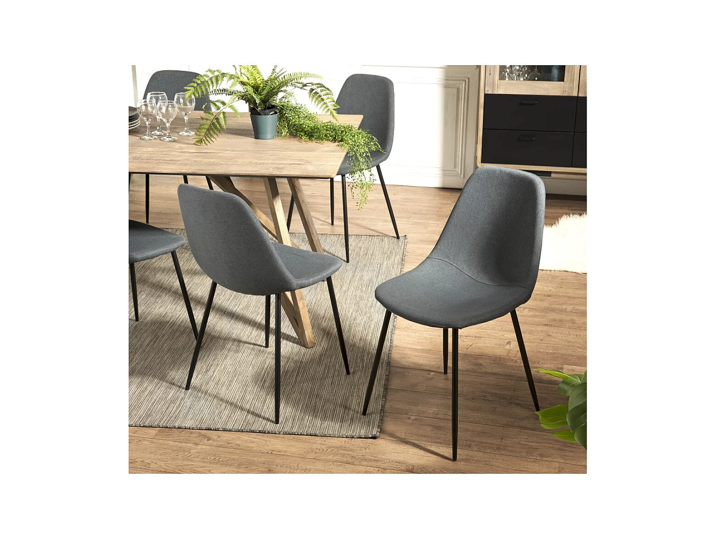 TOM - Lot de 2 chaises tissu gris pieds métal noir