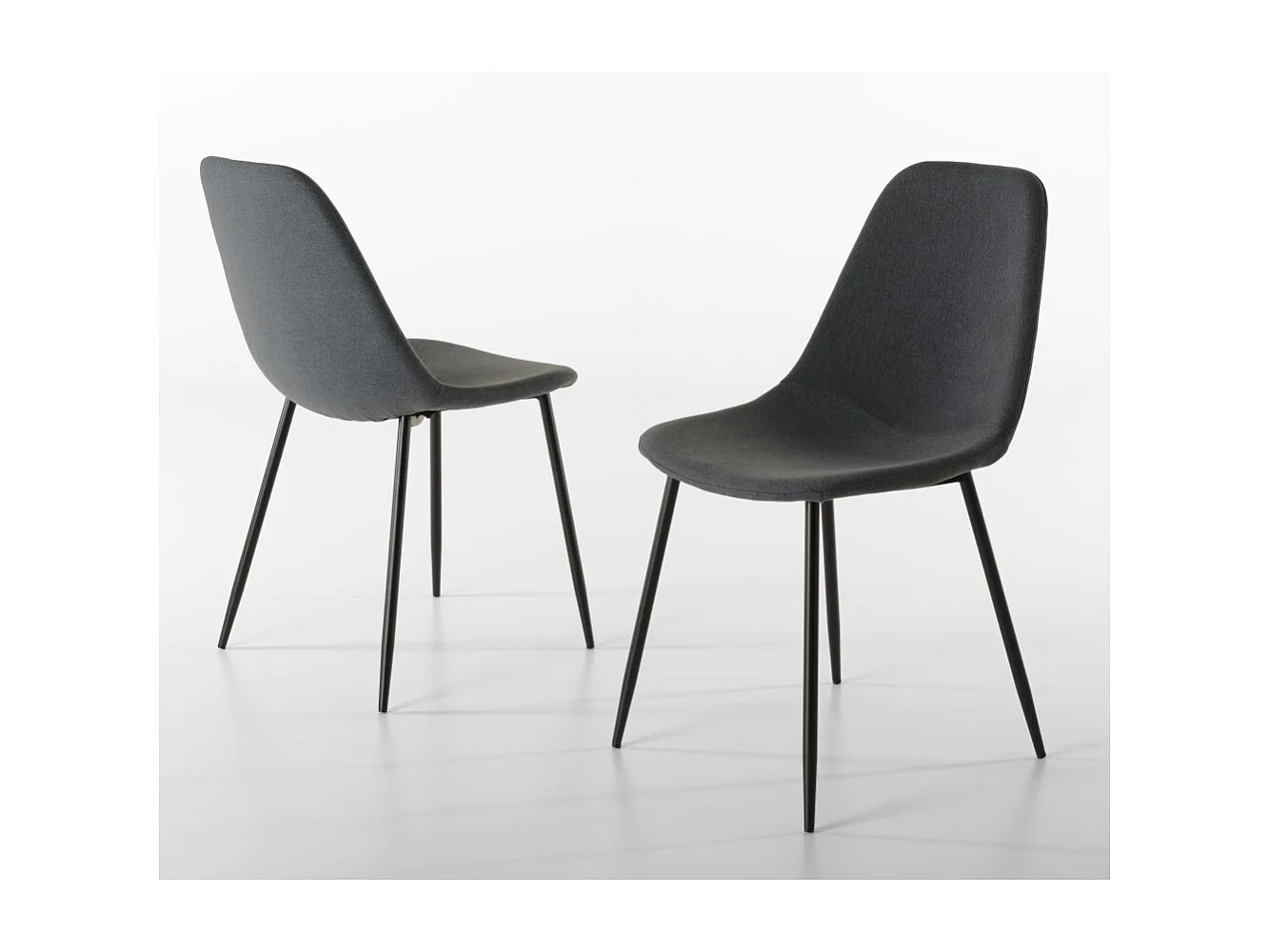 TOM - Lot de 2 chaises tissu gris pieds métal noir