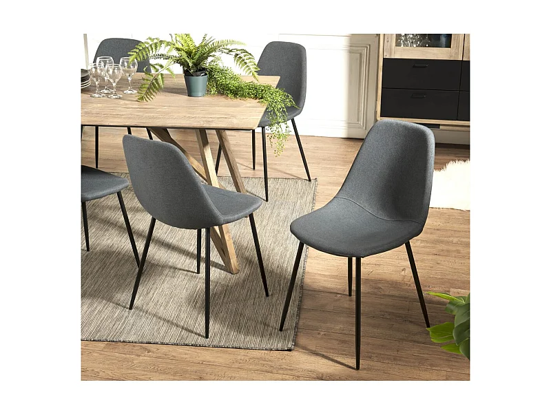 TOM - Lot de 2 chaises tissu gris pieds métal noir