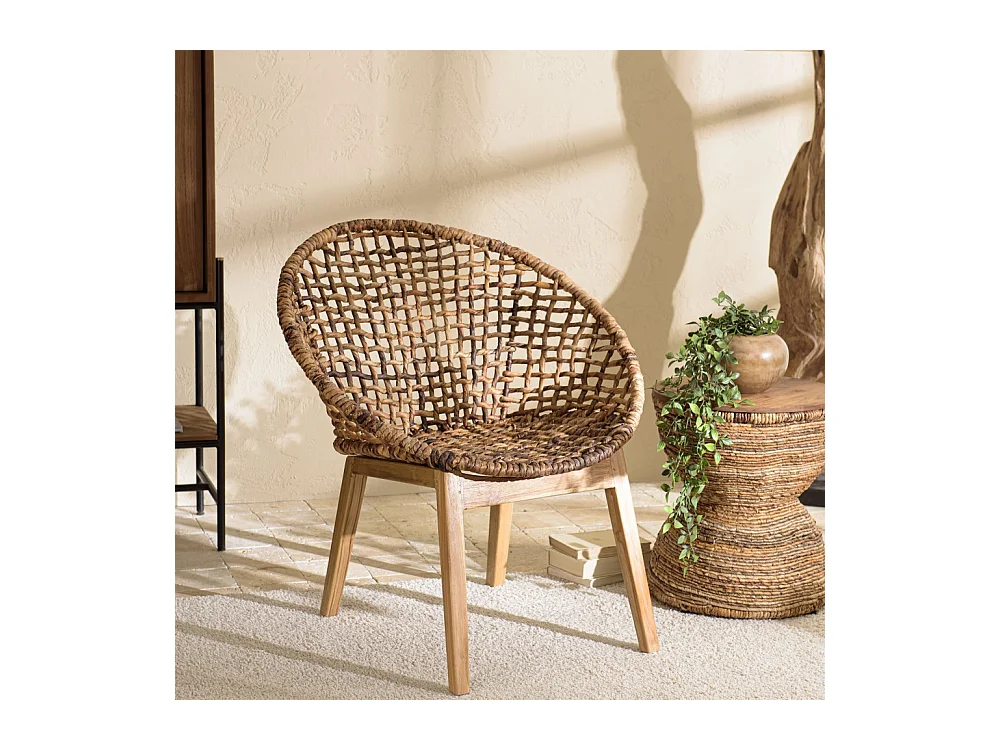SIXTINE - Fauteuil dossier arrondi assise en abaca tressé