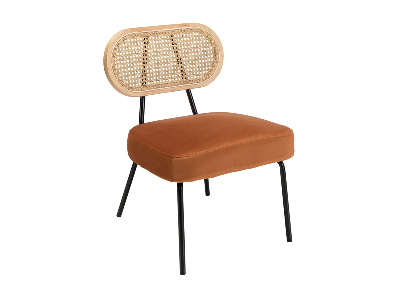 AGATHE - Fauteuil métal noir dossier rotin et assise velours orange