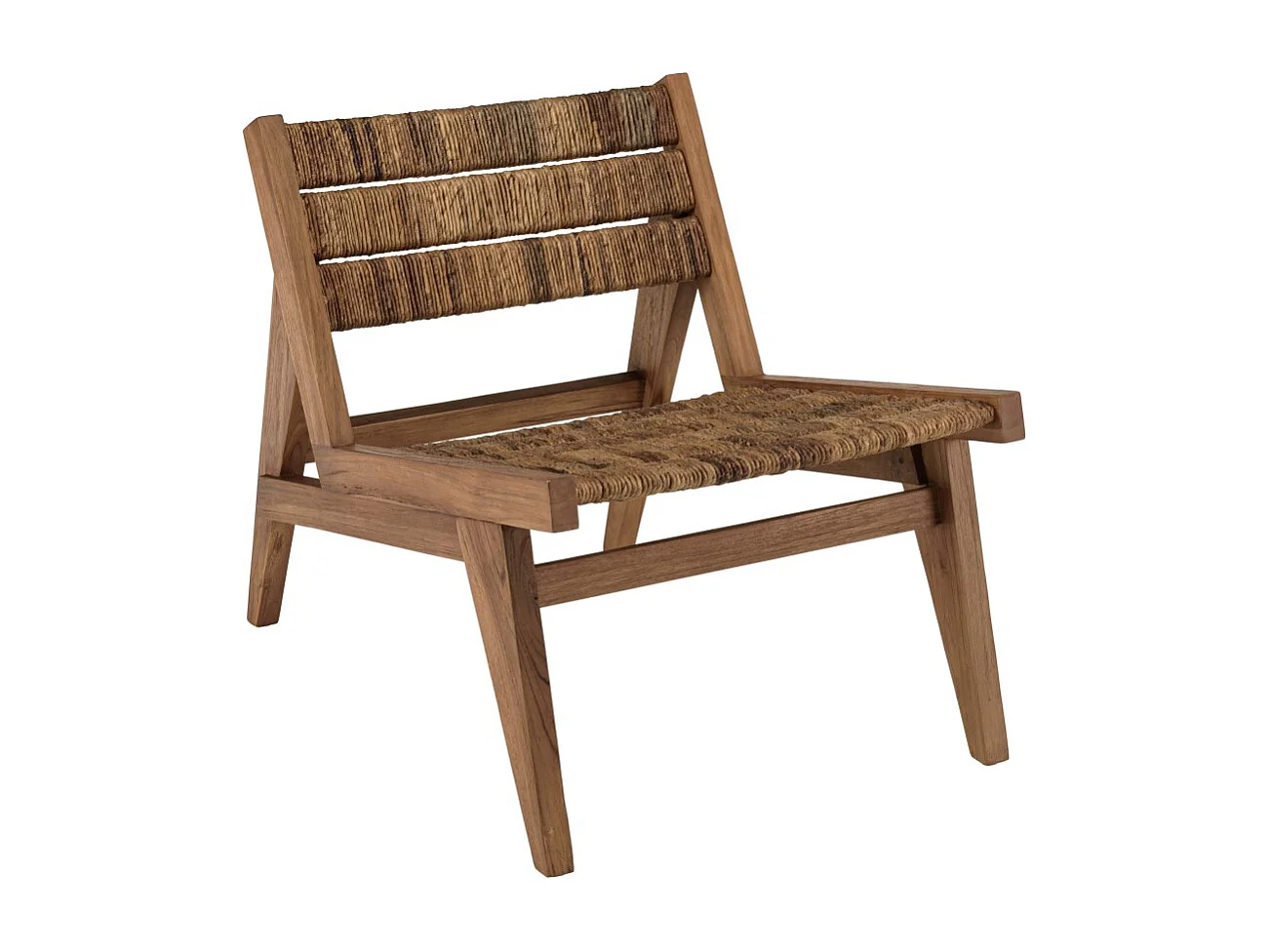 SIXTINE - Fauteuil lounge en bois de teck recyclé assise en tissage