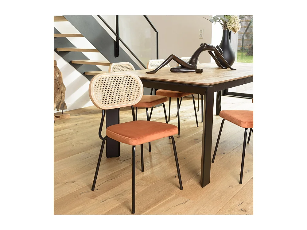AGATHE - Lot de 2 chaises dossier rotin assise velours orange