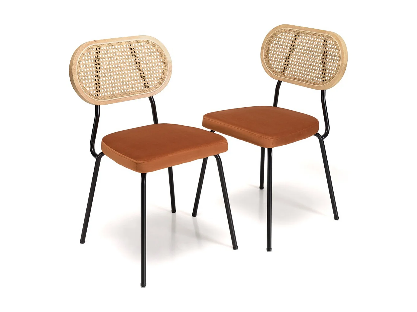 AGATHE - Lot de 2 chaises dossier rotin assise velours orange