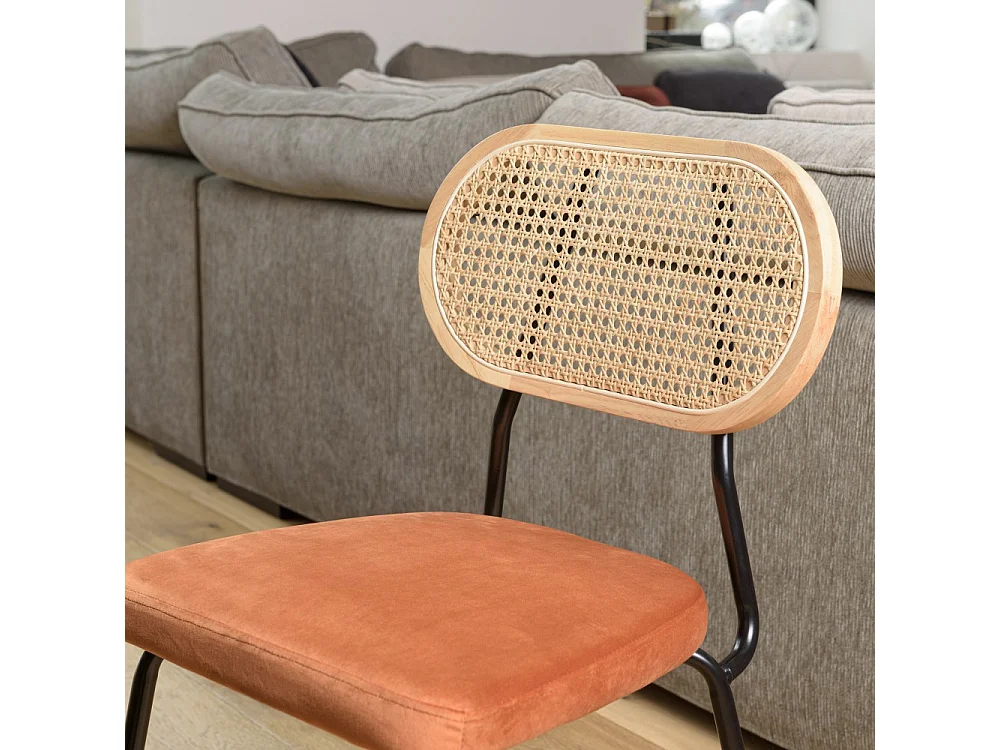 AGATHE - Lot de 2 chaises dossier rotin assise velours orange