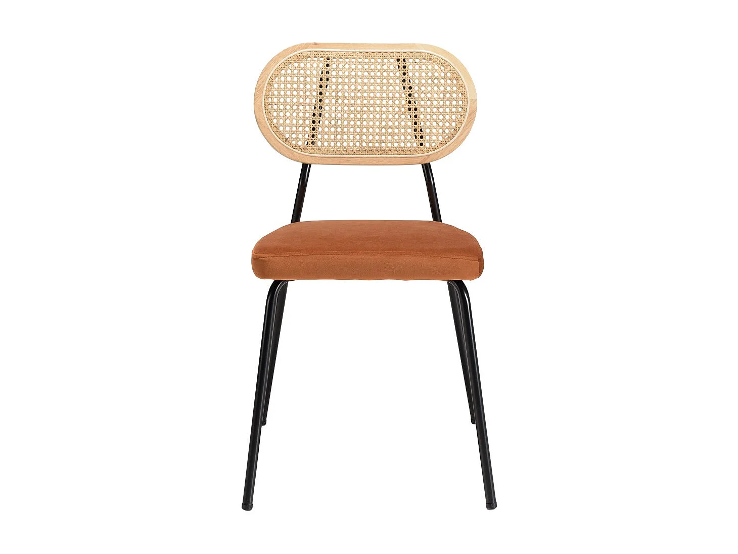 AGATHE - Lot de 2 chaises dossier rotin assise velours orange