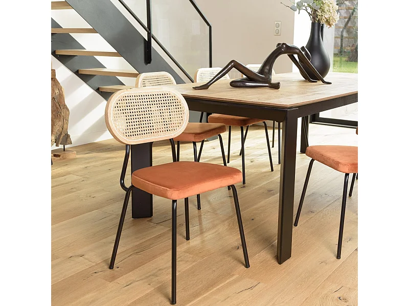 AGATHE - Lot de 2 chaises dossier rotin assise velours orange