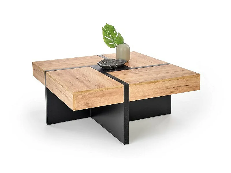 Table basse aspect chêne 100 x 100 x 47 cm - Chêne artisanal