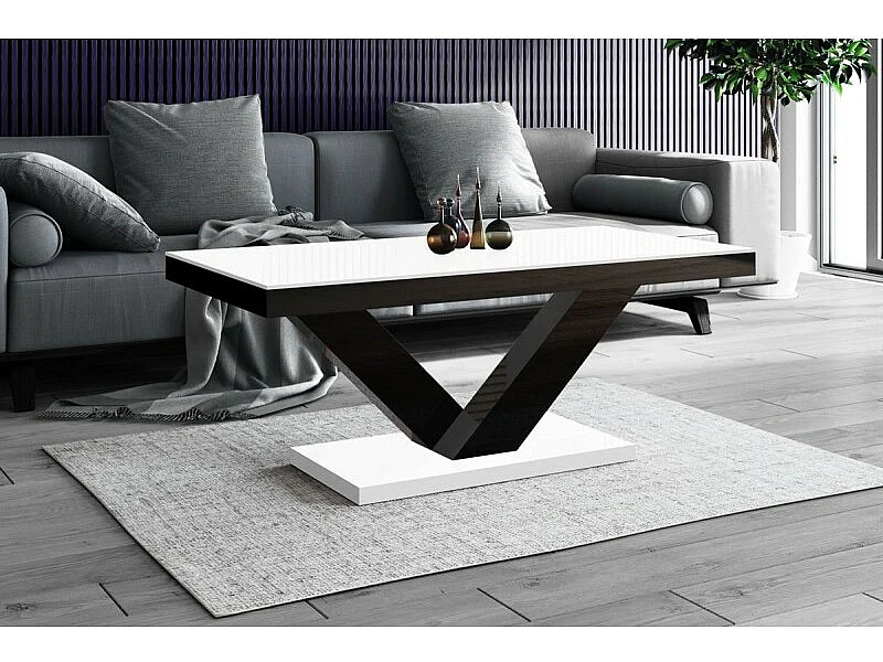 Table basse design laquée 120 x 60 x 49 cm - Blanc/Noir