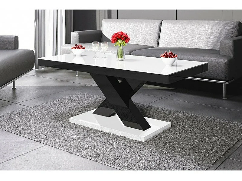 Table basse design 120 cm x 60 cm x 49 cm - Blanc/Noir
