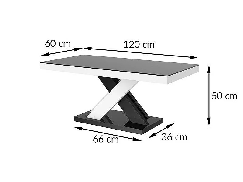 Table basse design 120 cm x 60 cm x 49 cm - Blanc/Noir