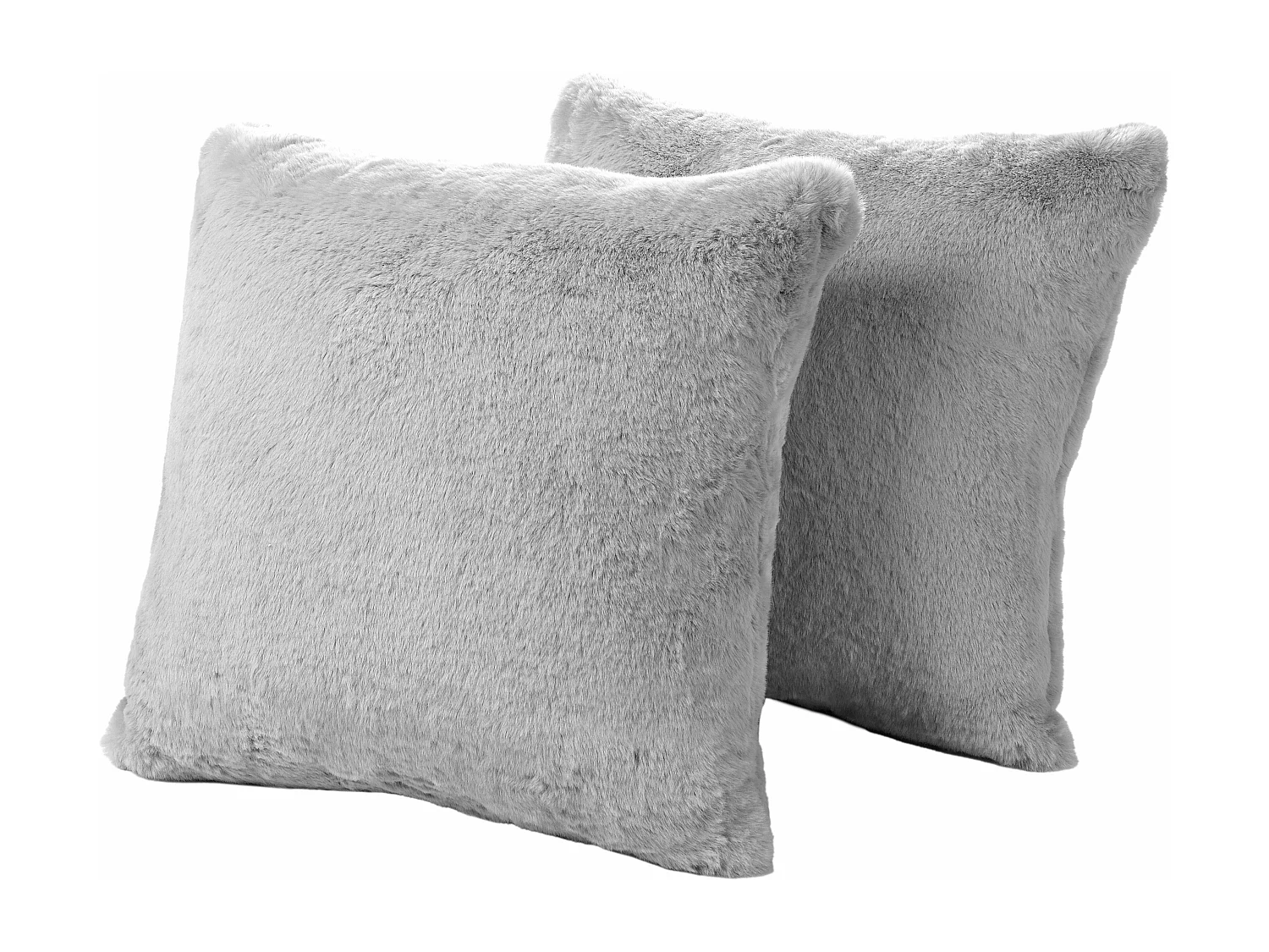 Lot de 2 coussins en fausse fourrure grise 59x59cm