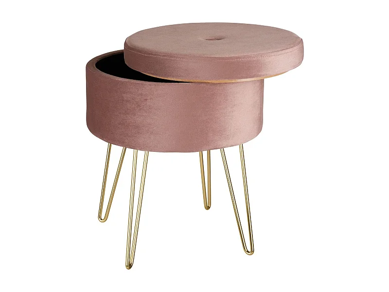 Taburete otomano con caja de almacenamiento, mesa de centro con aspecto de terciopelo rosa 08_0000305