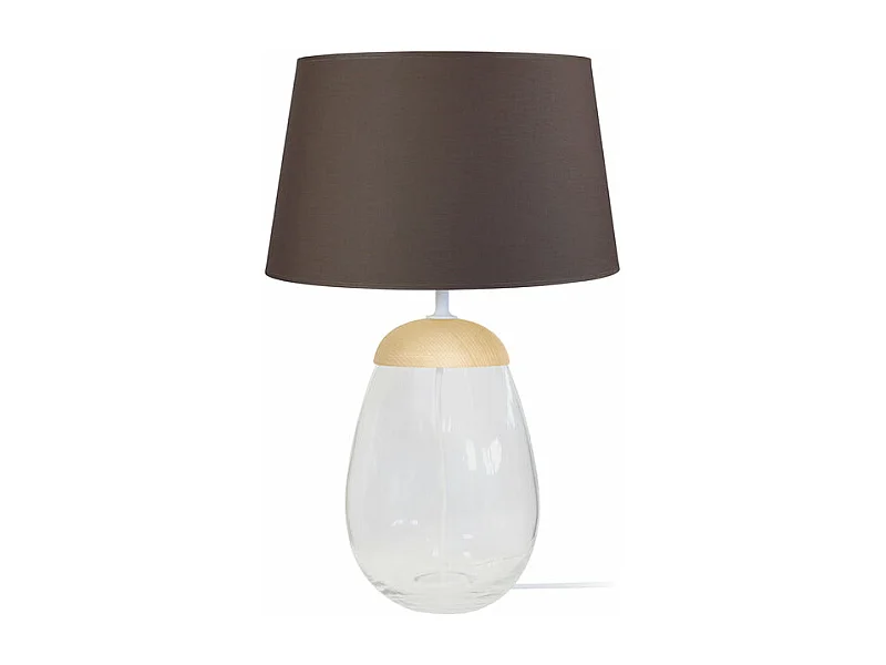 Lampe a poser ovale verre,bois naturel naturel,marron 46 cm.